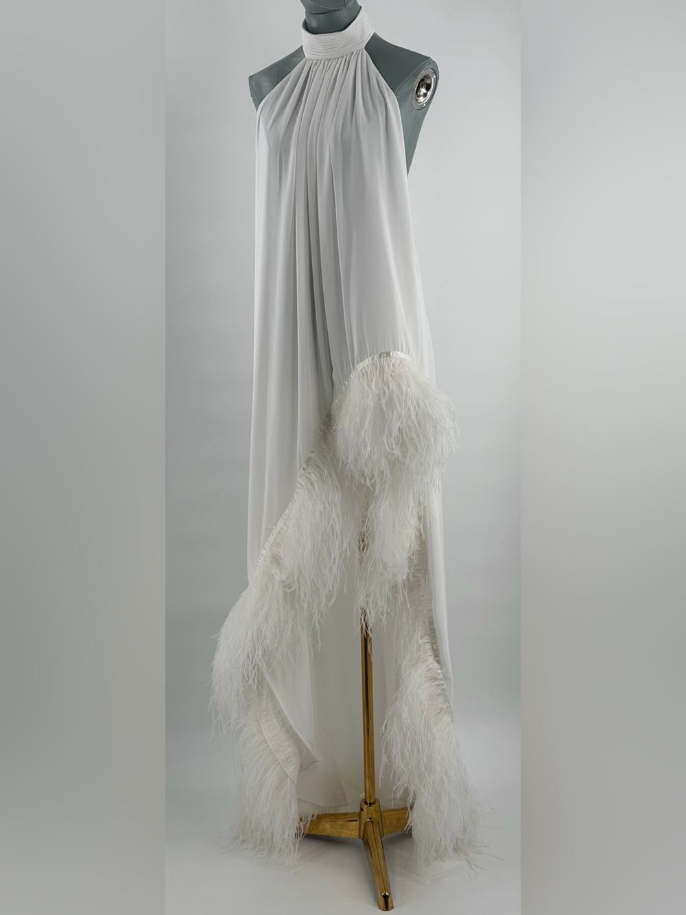 🆕 BRONX & BANCO 🧿 NWOT Madeline Halterneck Feathered Gown, White - Sz XS US 2 - Picture 12 of 14